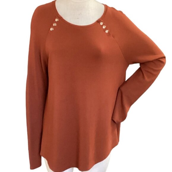 Chico's Long Sleeve Knit Top Gold Accents Sz 3 (XL/16) Rust #99S - Picture 2 of 7